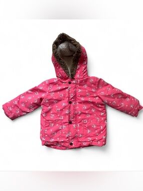 Girls' Pink Floral Hooded Puffer Jacket mini boden 18-24 months